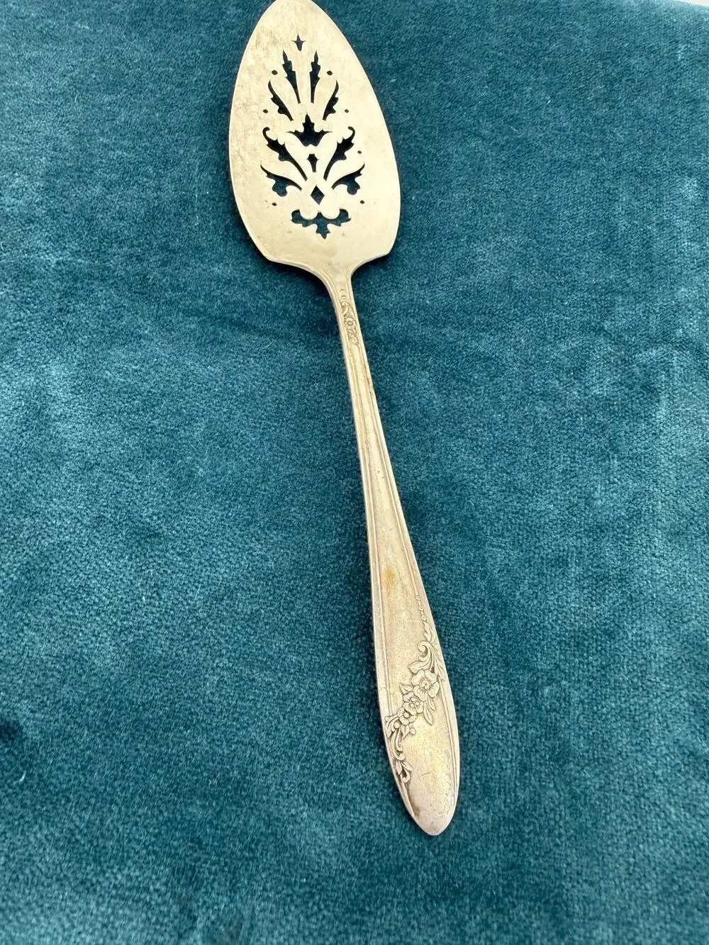 Vintage Pierced Serving Spoon  Replacement Stainless Korea Scroll Floral
